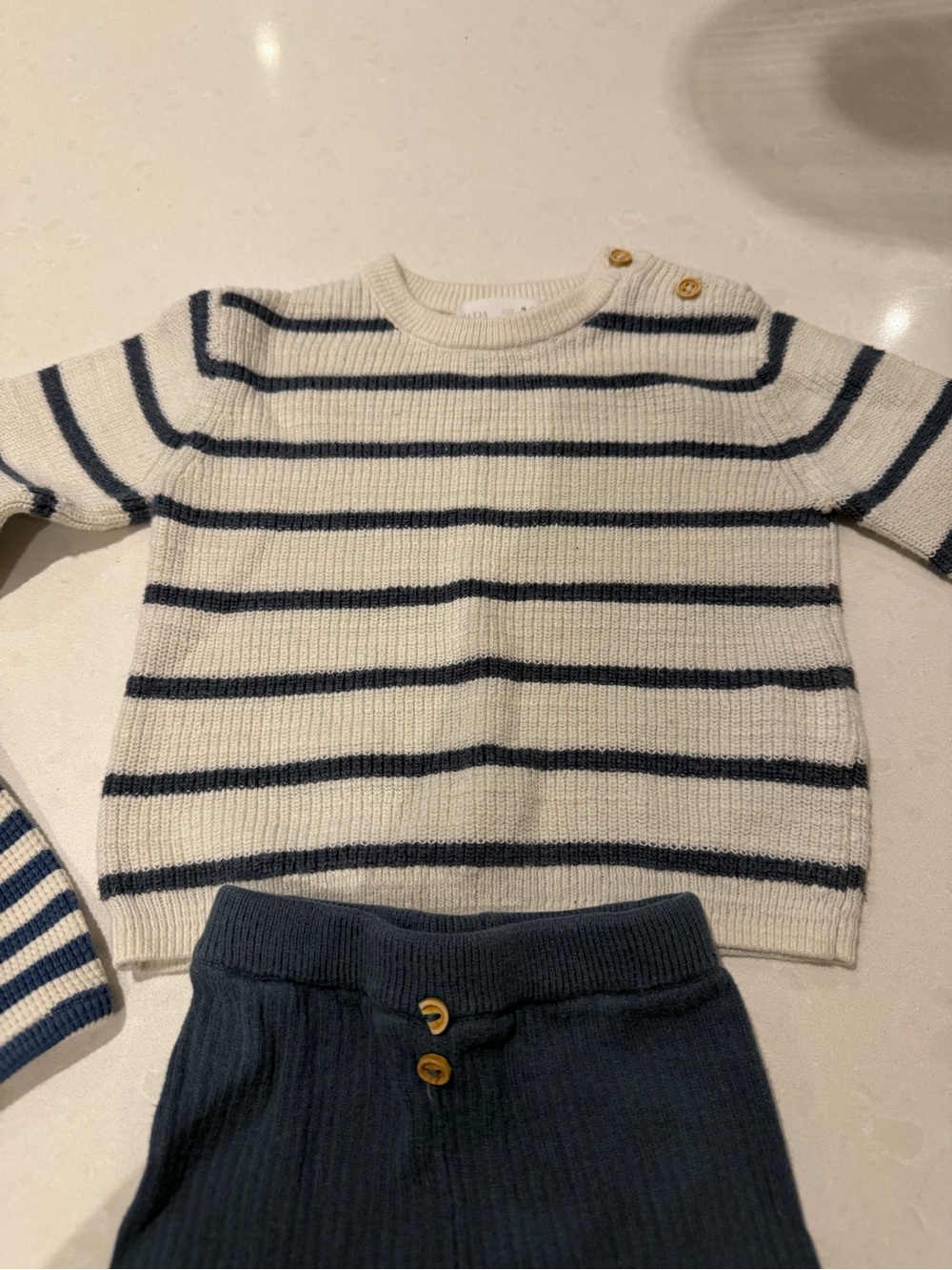 Zara 3 piece 3-6m Striped Knit Baby Set - blue & Cream - Picture 2 of 6